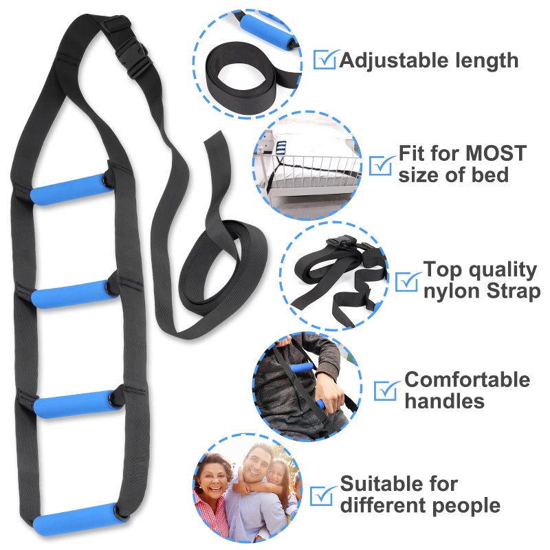 Homymusy Bed Ladder Assist,Pull up Helper and Sit up Helper 4 Handle Grips,Bed Rail Assistance Devices Adjustable Length Bed Lift for Most Beds Mobility Aid for Elderly, Handicapped,Injured (160 INCHES) - Image 4