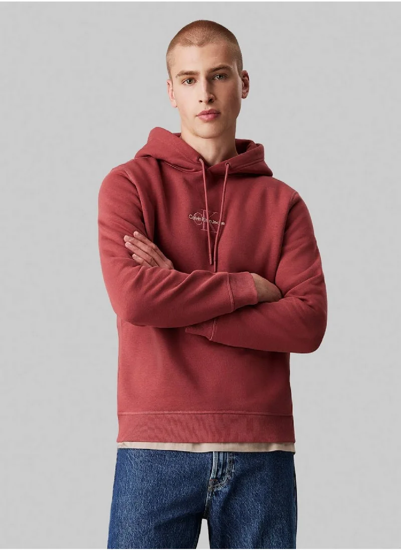 Calvin Klein Jeans Men's  Monologo Pullover Hoodie , Purple - Cotton Blend