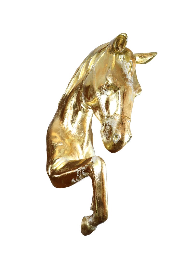 Golden Emergence Horse Wall-Mounted Sculpture, Gold, Fiberglass, 70 cm, Patina and Gold Leaf Finish, Luxury Interior Décor - Image 1