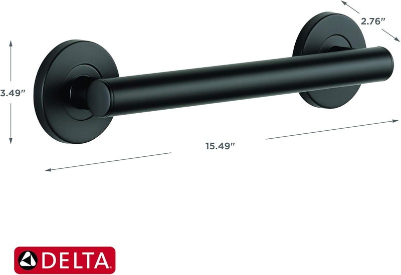 Delta Contemporary (1-Pack) 12' Shower Grab Bar ADA Compliant Matte Black 450 lb Capacity Bathroom Safety Handle for Shower, Bathtub | Wall Mounted Balance Assist, Handicap Grip 41812-BL - Image 2