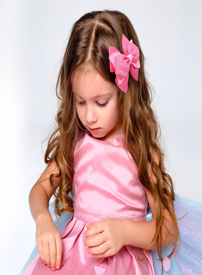 NCMAMA 4 Inch Sparkly Glitter Pink Hair Bow Clips for Girls Boutique Sequin Alligator Barrettes Pins for Teens Toddler Children Kids Grosgrain Hair Accessories for Christmas Halloween Fall Birthday - Image 2