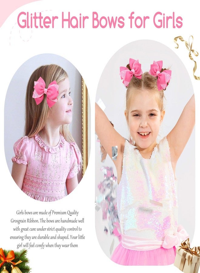 NCMAMA 4 Inch Sparkly Glitter Pink Hair Bow Clips for Girls Boutique Sequin Alligator Barrettes Pins for Teens Toddler Children Kids Grosgrain Hair Accessories for Christmas Halloween Fall Birthday - Image 4