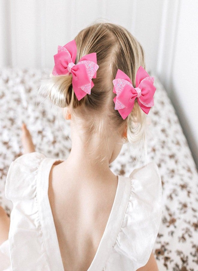 NCMAMA 4 Inch Sparkly Glitter Pink Hair Bow Clips for Girls Boutique Sequin Alligator Barrettes Pins for Teens Toddler Children Kids Grosgrain Hair Accessories for Christmas Halloween Fall Birthday - Image 5