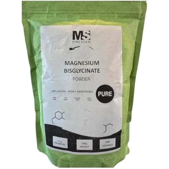 MS Finechem Magnesium Bisglycinate Powder – High Absorption Chelated Magnesium Supplement, Unflavored, Gentle on Stomach, Daily Mineral Support, 500 g (17.6 oz) - Image 1