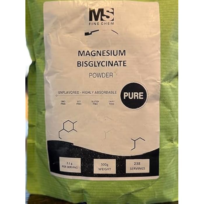 MS Finechem Magnesium Bisglycinate Powder – High Absorption Chelated Magnesium Supplement, Unflavored, Gentle on Stomach, Daily Mineral Support, 500 g (17.6 oz) - Image 3