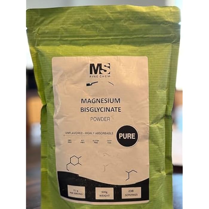 MS Finechem Magnesium Bisglycinate Powder – High Absorption Chelated Magnesium Supplement, Unflavored, Gentle on Stomach, Daily Mineral Support, 500 g (17.6 oz) - Image 2