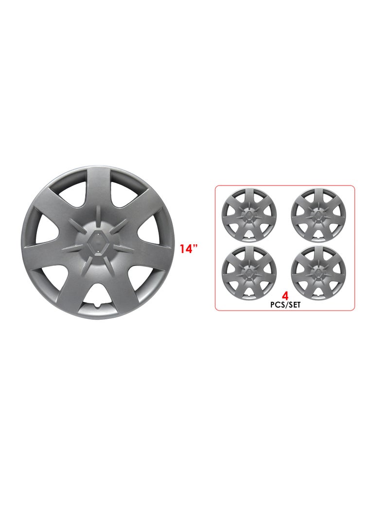 Al Khateeb Renault Universal Car 14Inch Nylon Silver Wheel Hub Cap Cover, Set Of 4 - Wc42714Sr 