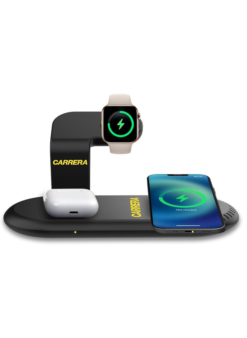 CARRERA 3 in 1 Wireless Charger Stand CWC-233, 15W Fast Charging for Phone, 5W for Earbud, 2.5W for Watch, Type C Cable Included, Multi-Device Compatible - Image 1