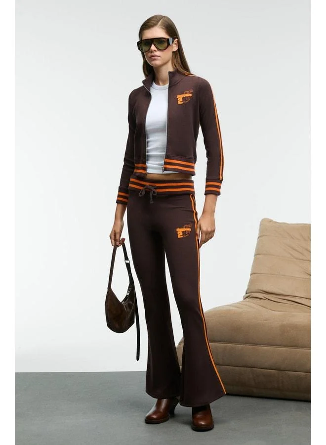 GRIMELANGE TALYSSE Women's Zip-up Straight Collar Hem Cuff Knit Brown Sweatshirt.