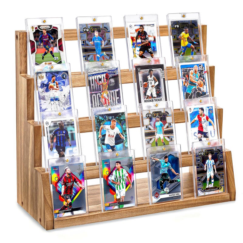 Emfogo Card Display Stand 4Tier Trading Card Display Wooden Graded Sports Card Display Trading Card Display Stand for Card Collection Show Brown - Image 2