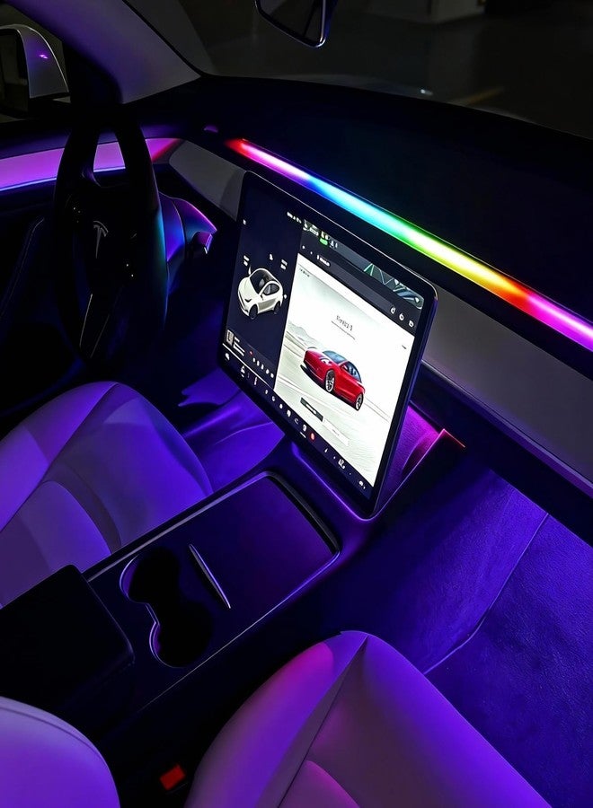 CCBASEBALL Interior Car LED Strip Lights for Tesla Model 3 Y 2021-2023, 16 Million Colors Ambient Lighting Kit with APP Control, Music Sync Color Change Neon Lights for Dashboard & Center Console - Image 1