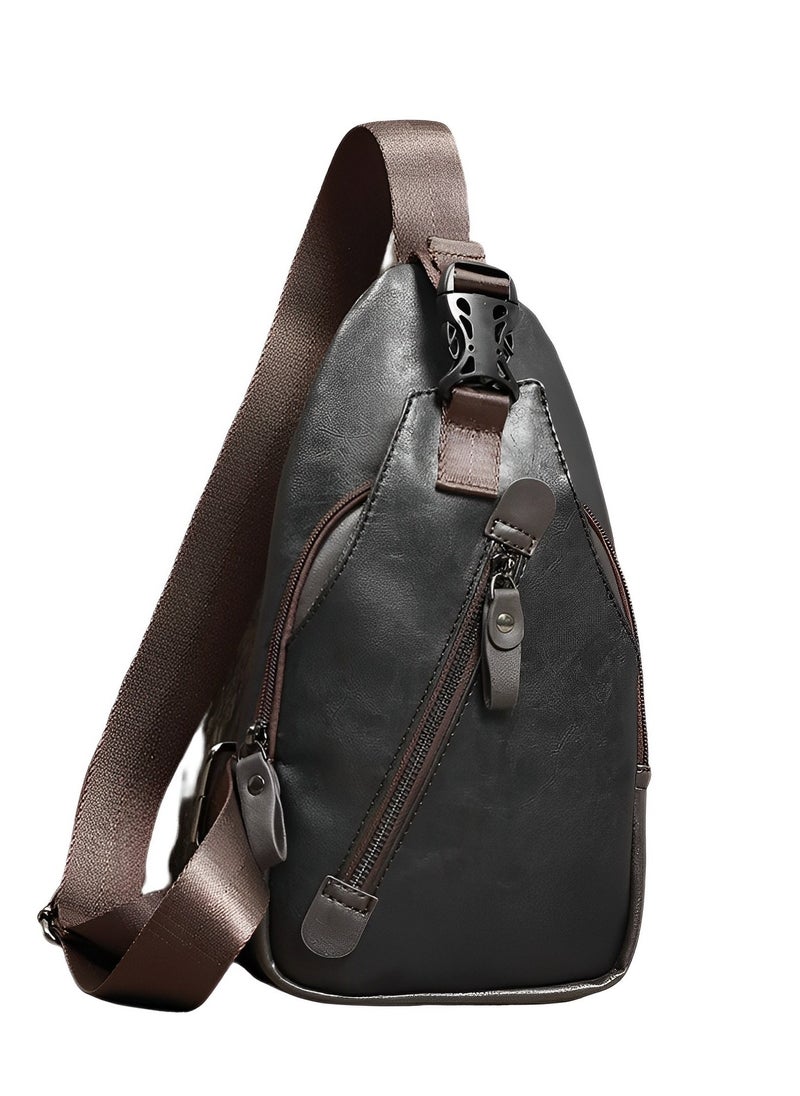 Skycare - Skycare Men's Leather Chest Bag, Fashionable and Trendy Shoulder Bag, Crossbody Bag, Sling Bag, Bike Backpack - Image 1
