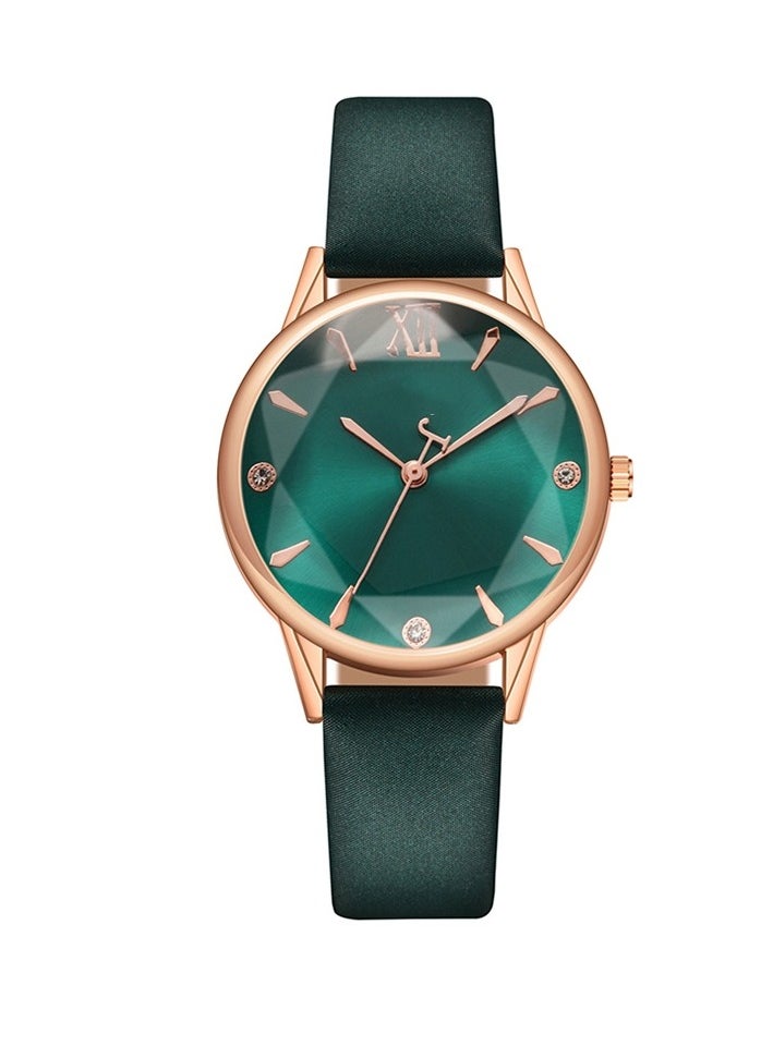 Generic Fashion Roman pattern diamond ladies watch quartz leather belt Women's watch green  - Image 1