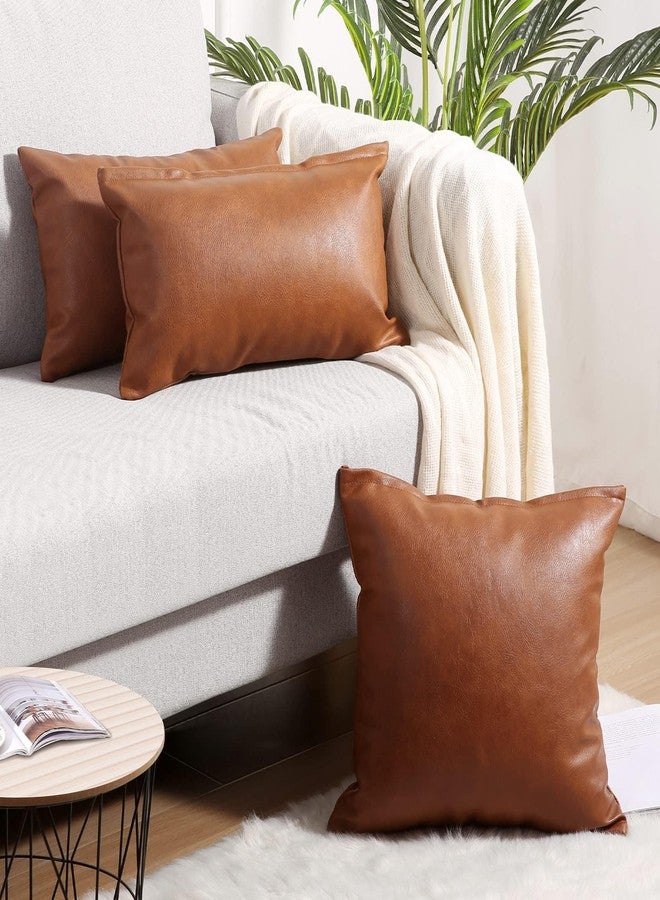 Yaertun Set of 2 Lumbar Faux Leather Decorative Throw Pillow Covers Modern Solid Outdoor Cushion Cases Luxury Pillowcases for Couch Sofa Bed 12x20 Inches Brown - Image 5