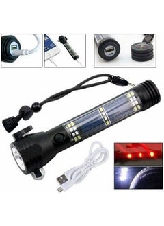 DHAVL dhavlAluminium 7 Mode Rechargeable Solar LED Torch Flashlight Use for Car Emergency ToolWindow Breaker Seat Belt Cutter Compass  - Image 5