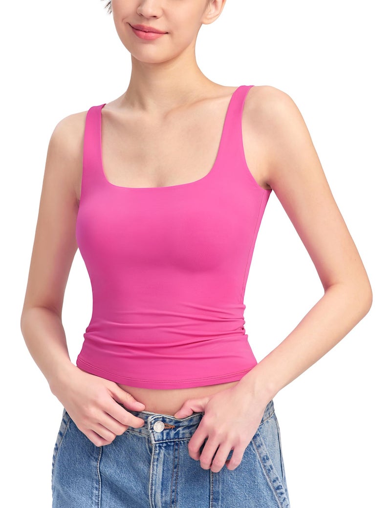 PUMIEY Tank Top for Women Sleeveless Double Lined Summer Going Out Top, Blush Large - Image 1