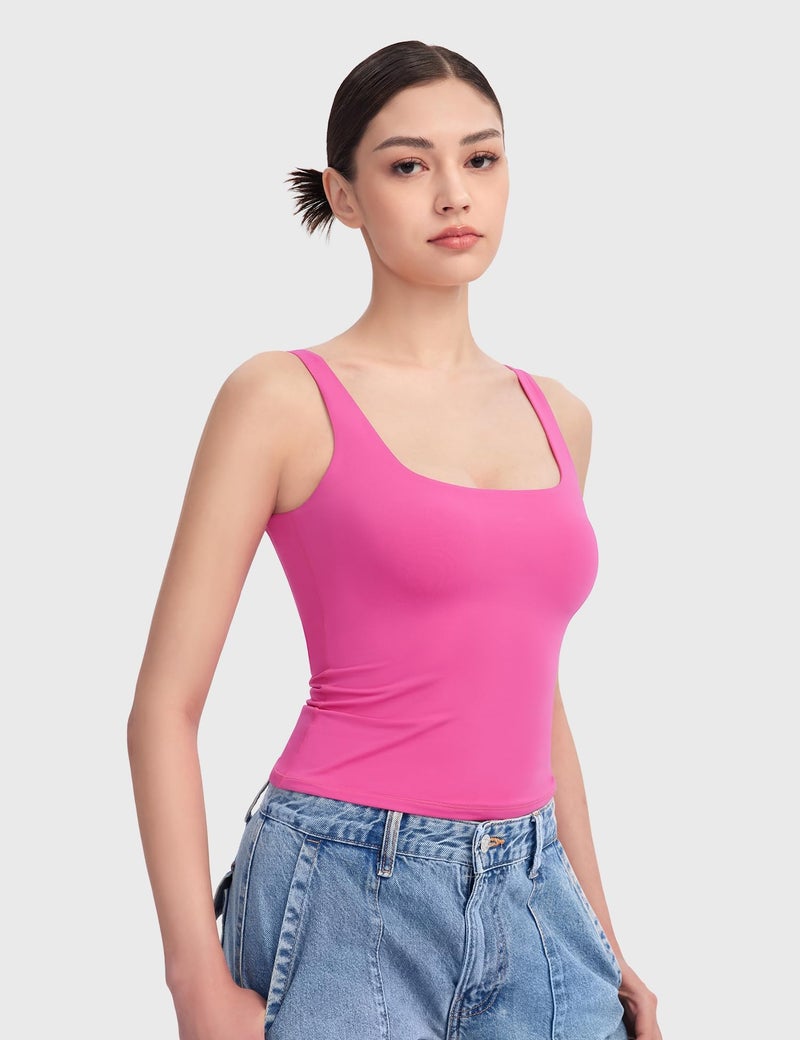 PUMIEY Tank Top for Women Sleeveless Double Lined Summer Going Out Top, Blush Large - Image 2