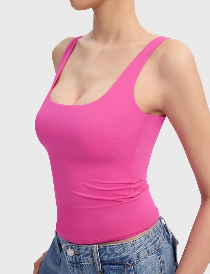 PUMIEY Tank Top for Women Sleeveless Double Lined Summer Going Out Top, Blush Large - Image 3