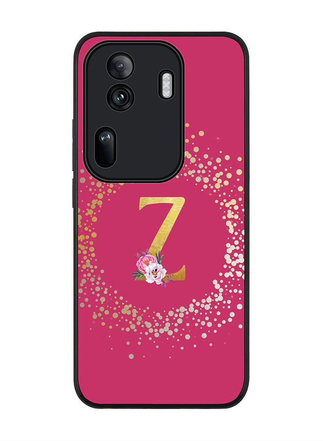 Stylizedd Rugged Black Edge Case for Oppo Reno11 Pro, Slim fit Case Cover- Custom Monogram Initial Letter Floral Pattern Alphabet - Z (Deep Pink Rose) - Image 1