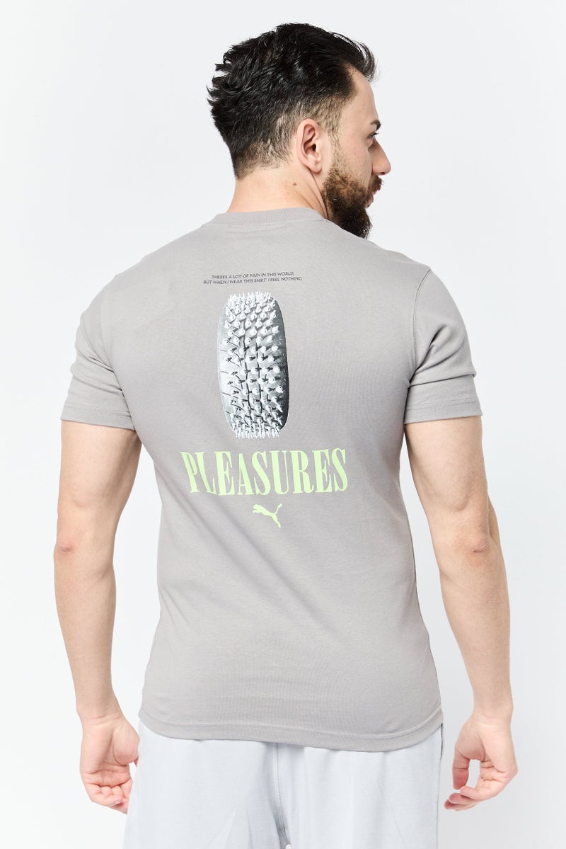 Puma x Pleasures Men Sportswear Fit Short Sleeve Outdoor T-Shirt, Light Grey - Image 4