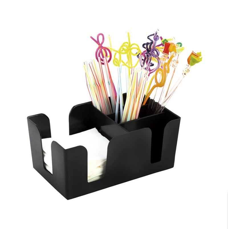 KNC Bar Caddy with 6 Compartments Napkin Holder Black