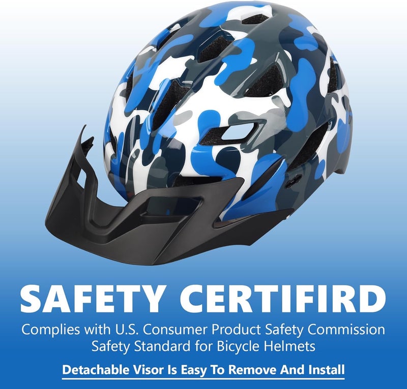 Bavilk Kids Bike Helmet, Kids Boys Girls Bike Helmets with LED Light Detachable Visor Children Youth Teen Multi-Sport for Skating Cycling Scooter Skateboard Adjustable & Lightweight 19.7"-22.4" - Image 3