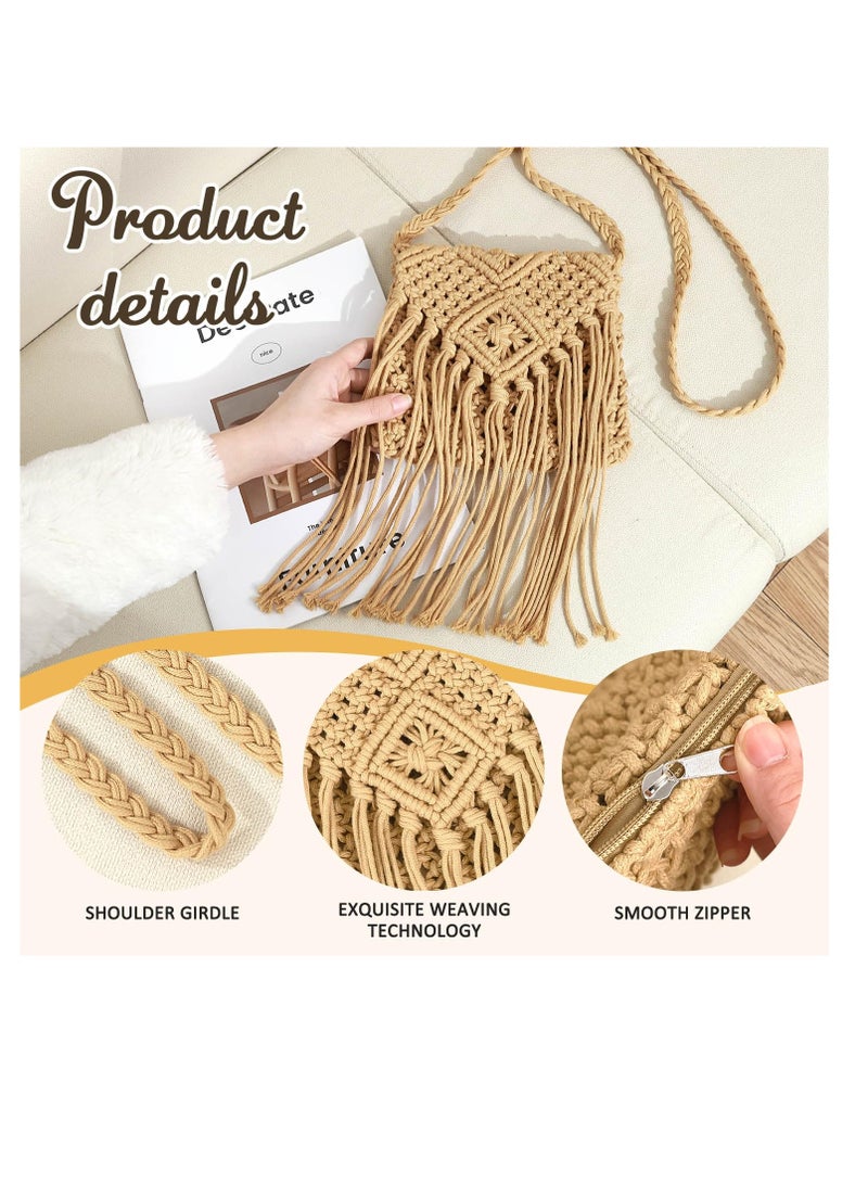 Excefore Straw Crossbody for Women, Straw Handbags, Summer Beach Tasseled Woven Handbags, Casual Woven Beach Bags, Chic Summer Hobo Tote Bags with Shoulder Strap, Khaki  - Image 4