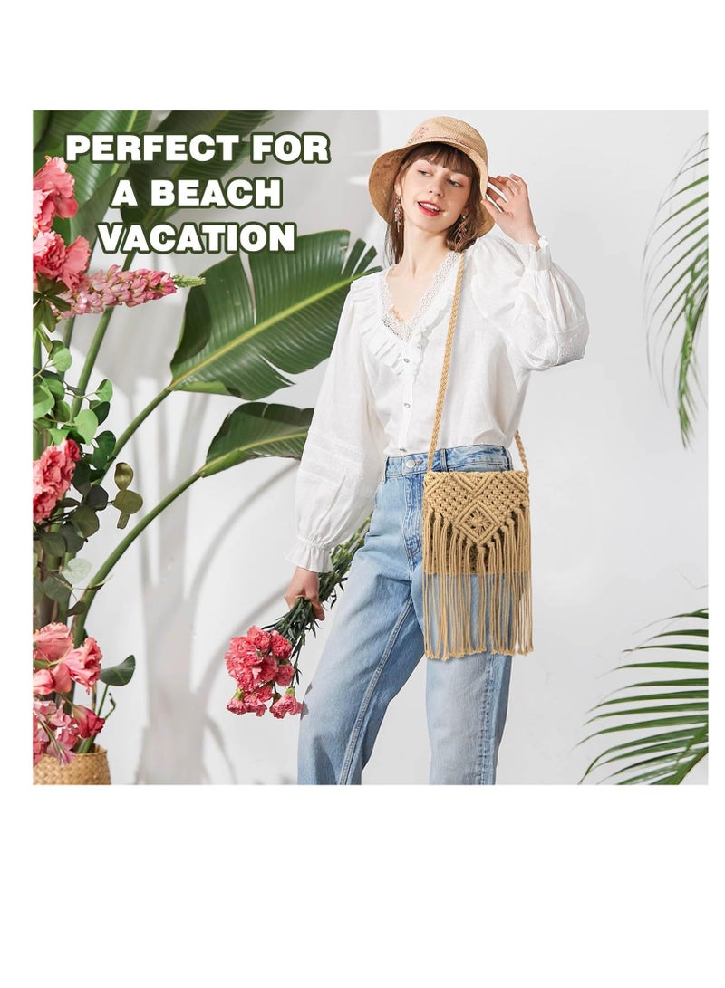 Excefore Straw Crossbody for Women, Straw Handbags, Summer Beach Tasseled Woven Handbags, Casual Woven Beach Bags, Chic Summer Hobo Tote Bags with Shoulder Strap, Khaki  - Image 5