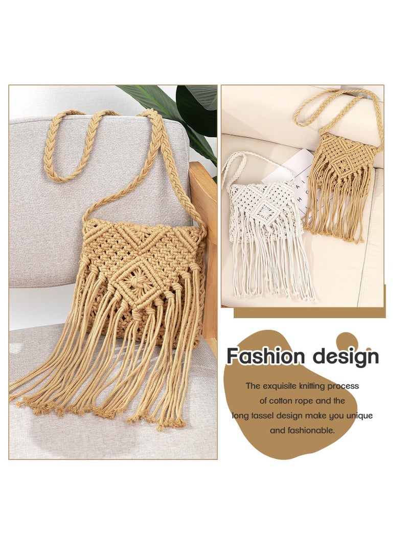 Excefore Straw Crossbody for Women, Straw Handbags, Summer Beach Tasseled Woven Handbags, Casual Woven Beach Bags, Chic Summer Hobo Tote Bags with Shoulder Strap, Khaki  - Image 3