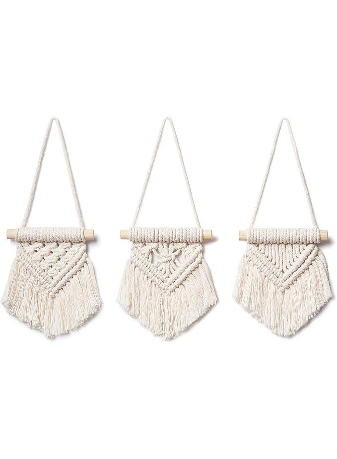 انتيكيانو مجموعة مكرمية صغيرة للتعليق على الحائط مكونة من 3 قطع بتصميم بوهو لطيف لتزيين شجرة الكريسماس والسيارة والحضانة والحمام وغرفة النوم المعيشة والسكن الجامعي وفكرة المنزل، مقاس 3.5 انش عرض ×، عاجي - Image 1