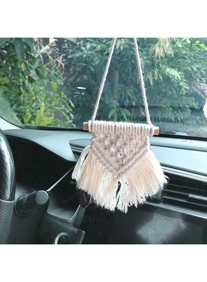 انتيكيانو مجموعة مكرمية صغيرة للتعليق على الحائط مكونة من 3 قطع بتصميم بوهو لطيف لتزيين شجرة الكريسماس والسيارة والحضانة والحمام وغرفة النوم المعيشة والسكن الجامعي وفكرة المنزل، مقاس 3.5 انش عرض ×، عاجي - Image 5