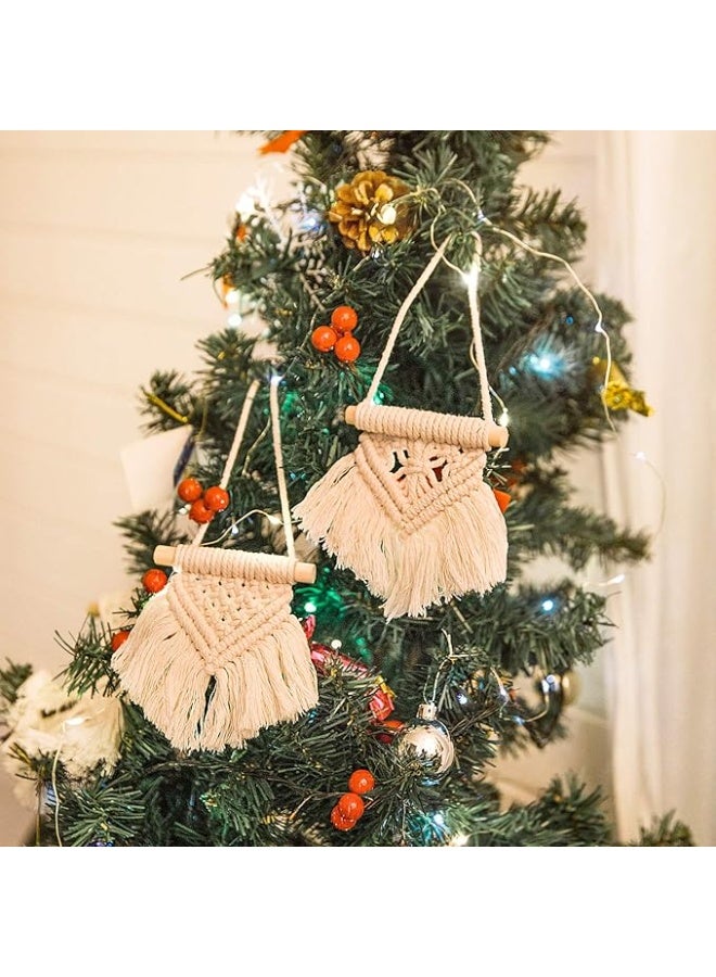 انتيكيانو مجموعة مكرمية صغيرة للتعليق على الحائط مكونة من 3 قطع بتصميم بوهو لطيف لتزيين شجرة الكريسماس والسيارة والحضانة والحمام وغرفة النوم المعيشة والسكن الجامعي وفكرة المنزل، مقاس 3.5 انش عرض ×، عاجي - Image 2