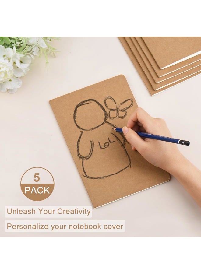 ZCZN 5 Pack A5 Kraft Notebooks Bulk, 8.15x5.5 Inches Blank Journaling Notebooks, Notebooks for Work, Composition Notebooks for School, Journal notebooks for kids, 60 Pages - Image 3