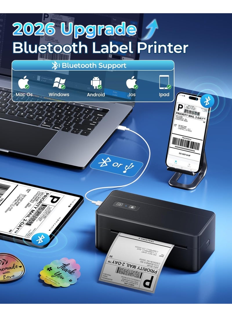 فوميمو طابعة ملصقات حرارية بلوتوث مطورة لعام 2026، موديل 2410-BT – طابعة ملصقات شحن حرارية مقاس 4×6 بوصة للشركات الصغيرة، طابعة ملصقات لاسلكية متوافقة مع iOS و Android و PC - Image 4