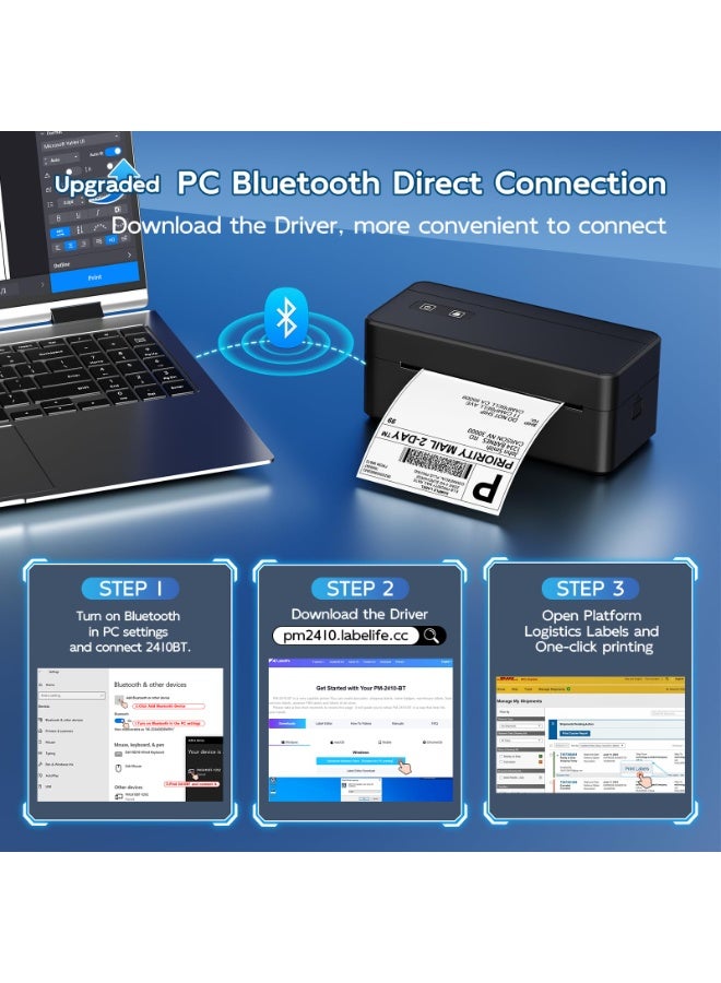 فوميمو طابعة ملصقات حرارية بلوتوث مطورة لعام 2026، موديل 2410-BT – طابعة ملصقات شحن حرارية مقاس 4×6 بوصة للشركات الصغيرة، طابعة ملصقات لاسلكية متوافقة مع iOS و Android و PC - Image 5