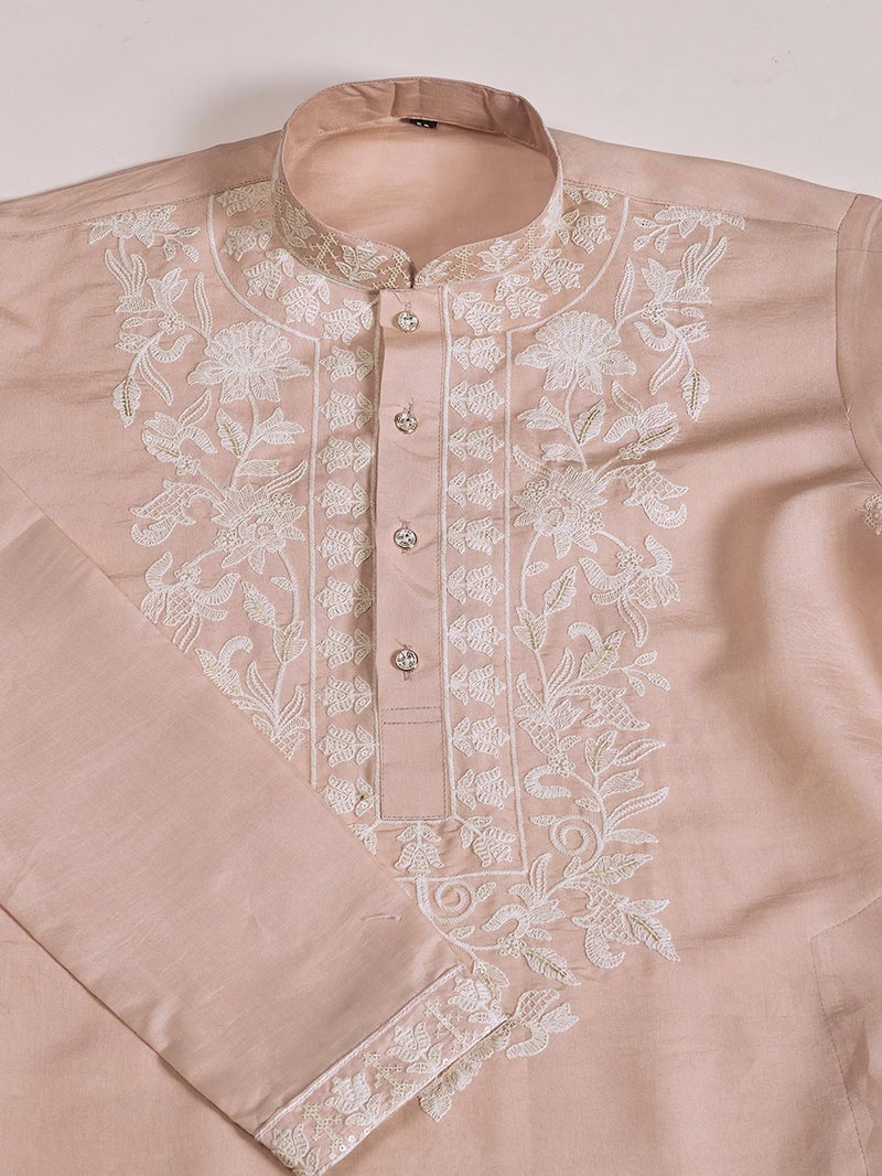 Kalaanj Men's Embroidered Silk Kurta || Only Kurta (KALSS2505MK-Lightpink-XL) - Image 5