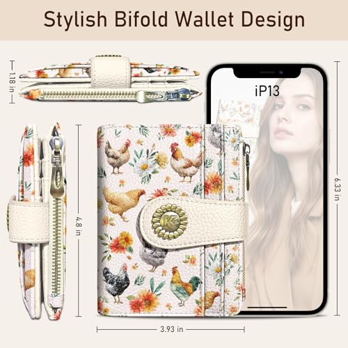 Kelvoris Roosters Chicken Small Rfid Women Wallet Bifold Zipper Coin Pocket PU Leather Compact Cash Credit Card Holder Travel Wallet for Female Ladies Teen Girls 1 ID Window 10 Card Slots - Image 5