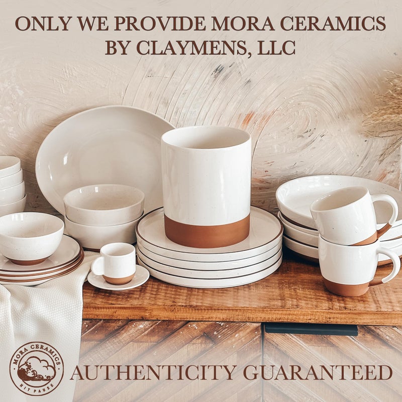 MORA CERAMICS HIT PAUSE Mora Ceramic Kitchen Utensil Holder - Wooden Spoon & Spatula Crock for Countertop, Modern Farmhouse Home Decor, Extra Large 7.3" Cooking Organizer for Stove Top and Counter - Heavy & Sturdy - Vanilla - Image 4