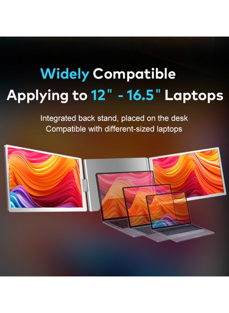 epicarma Portable Tri Screen Monitor 14 Inch 1080p IPS 100% sRGB Triple Laptop Screen Extender USB C Type C 360 Adjustable Foldable Display Compatible with M1 M2 M3 M4 Mac Windows with 4GB USB Driver - Image 3