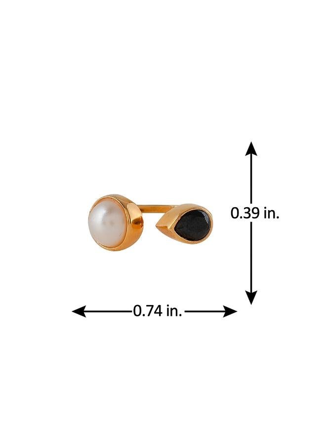 VOYLLA Mother's Day Open Half Pearl With Black Pear Shaped Cz Ring - Image 5