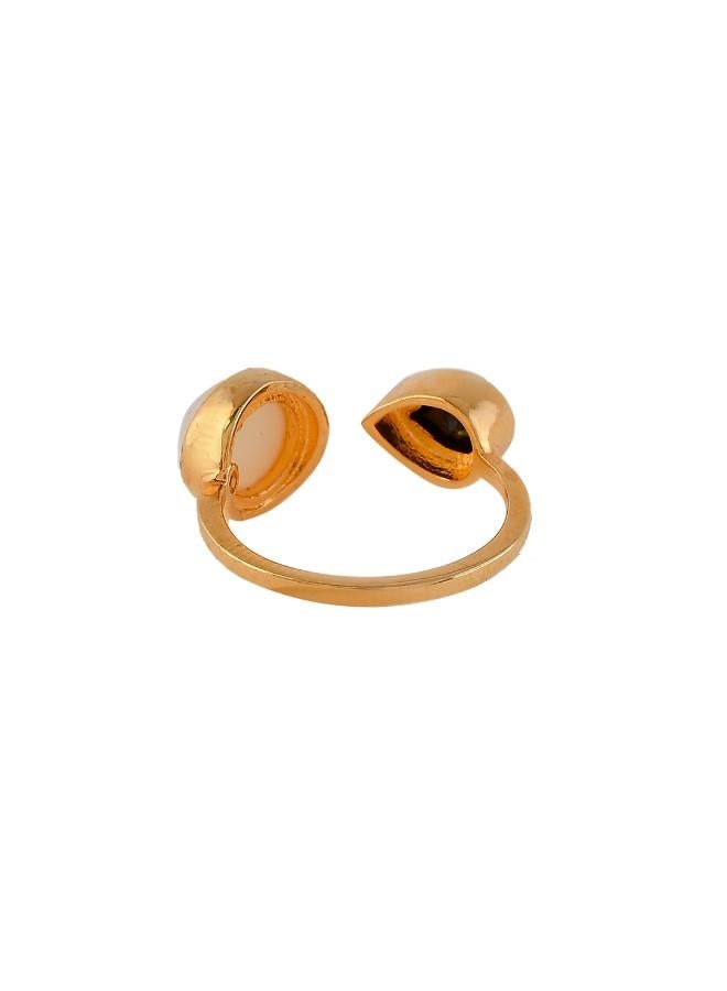 VOYLLA Mother's Day Open Half Pearl With Black Pear Shaped Cz Ring - Image 4