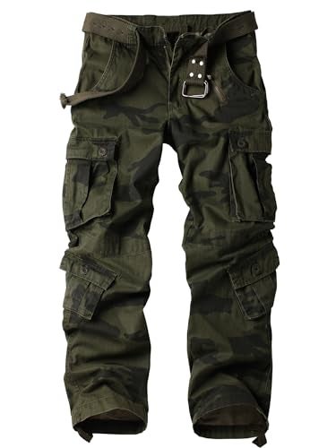 AKARMY Men's Casual Cargo Pants Military Army Camo Pants Combat Work Pants with 8 Pockets F Camo 32 - Image 1