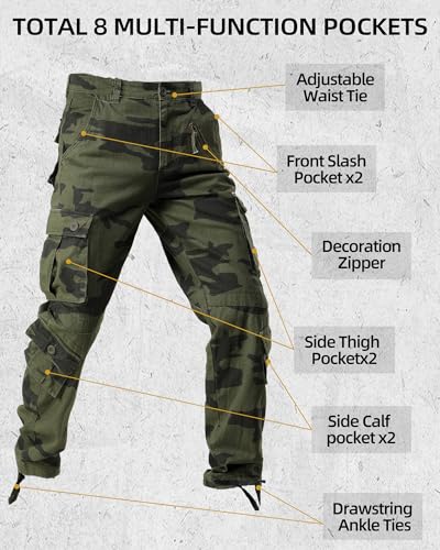 AKARMY Men's Casual Cargo Pants Military Army Camo Pants Combat Work Pants with 8 Pockets F Camo 32 - Image 3