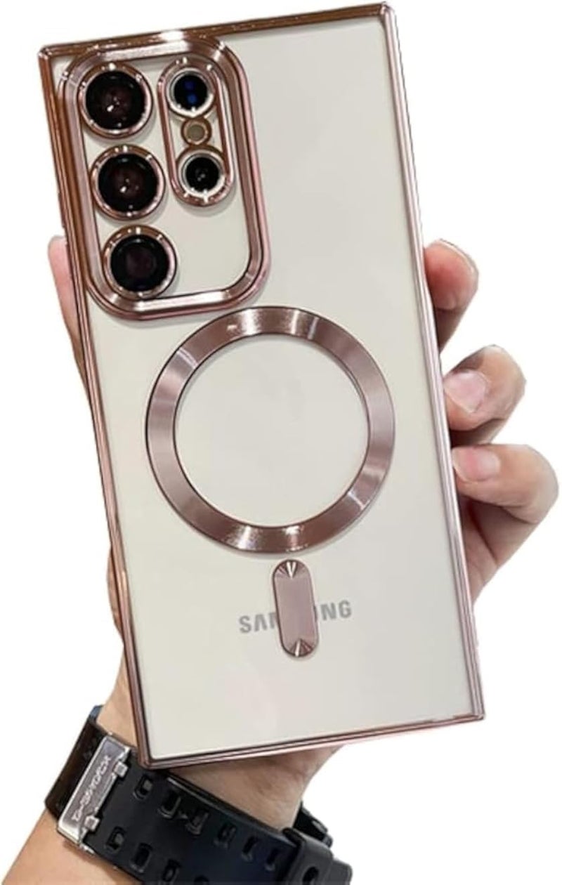 جراب مغناطيسي متوافق مع هاتف Galaxy Note 20 Ultra، غطاء حماية كامل للكاميرا لاسلكي مضاد للخدش والصدمات لهاتف Samsung Galaxy Note 20 Ultra (ذهبي وردي)