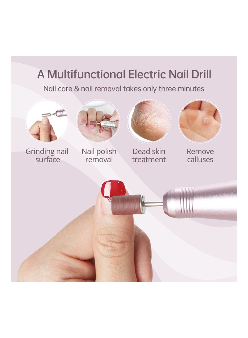USB Rechargeable Electric Nail File with 3 Speed Adjustment 30000 RPM Portable Nail Drill Machine E File for Acrylic Gel Nails Pink - Image 5