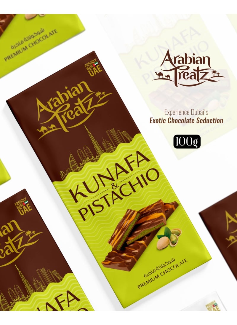 Arabian Treatz Kunafa & Pistachio Premium Chocolate Bar with Protein – Gourmet Fusion of Dessert & Crunchy Nuts – 100g  - Image 4
