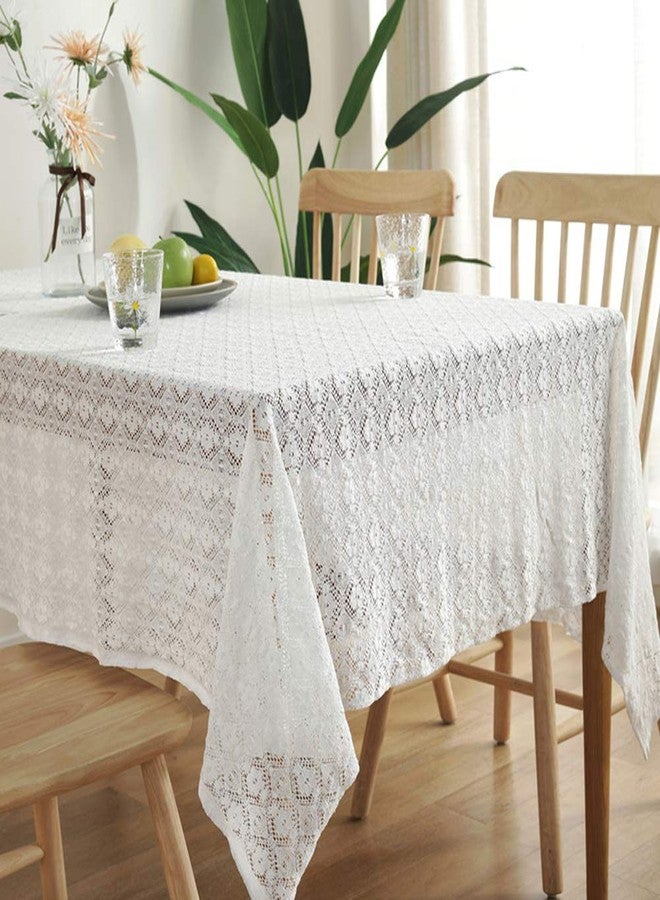 AMZALI Classic Collection Cotton Crochet Lace Tablecloth Dust-Proof Table Cover for Buffet Table, Holiday Dinner, Party, Banquet, Wedding Decorations (Rectangle/Oblong, 60 x 70 Inch, White) - Image 1