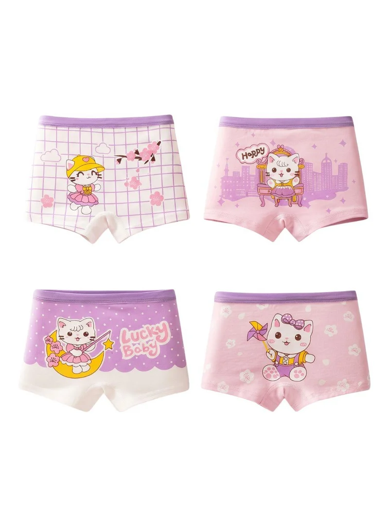 Babyqlo Girls Kitty Printed Cotton Briefs Pack of 4