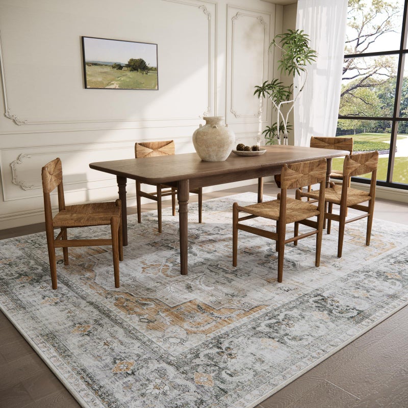 palohom 8x10 Area Rugs for Living Room: Washable Rug for Bedroom Non Slip Low Pile Soft Faux Wool Non Shedding Vintage Boho Large Carpet Rug for Dining Room Kitchen Nursery Under Table Farmhouse Office Indoor - Image 1