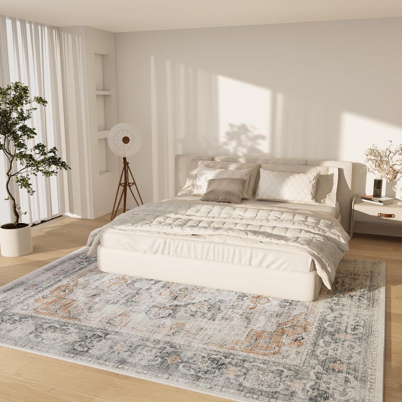 palohom 8x10 Area Rugs for Living Room: Washable Rug for Bedroom Non Slip Low Pile Soft Faux Wool Non Shedding Vintage Boho Large Carpet Rug for Dining Room Kitchen Nursery Under Table Farmhouse Office Indoor - Image 2
